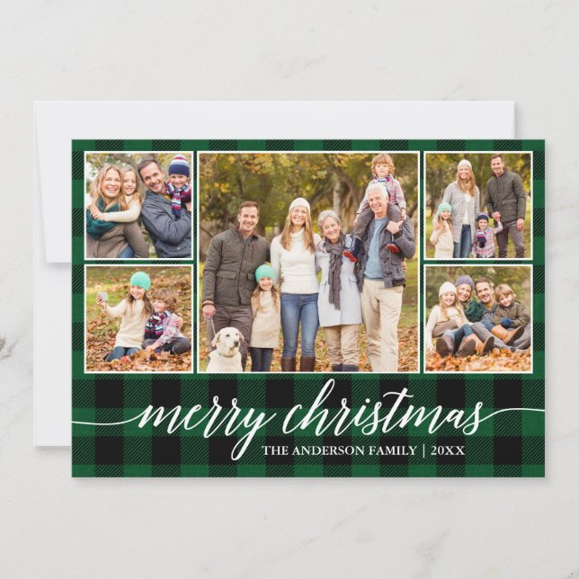 Moderne Kalligrafie Weihnachten 5 Foto Grün Karier (Vorderseite)