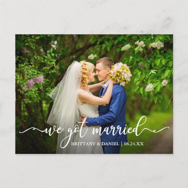 Moderne Kalligrafie Wir Got Verheiratetes Hochzeit Postkarte (Vorderseite)