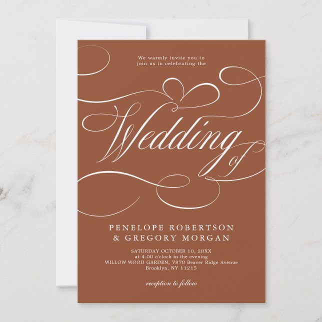 Moderne Kalligrafie Zeitlose Terrakotta-Hochzeit Einladung (Vorderseite)