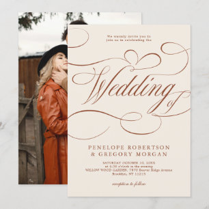 Moderne Kalligrafie Zeitlose Terrakotta-Hochzeit Einladung