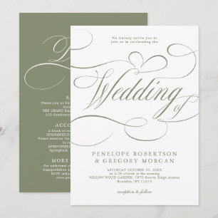 Moderne Kalligrafie zeitloses Salbeigrün Hochzeit Einladung