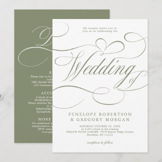 Moderne Kalligrafie zeitloses Salbeigrün Hochzeit Einladung