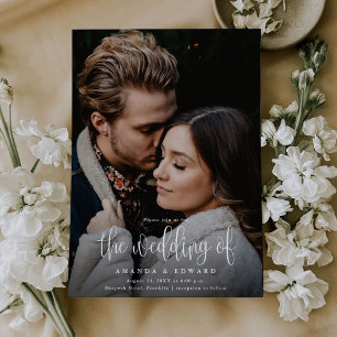 Moderne Kalligrafie - Zwei Foto QR Code Hochzeit Einladung