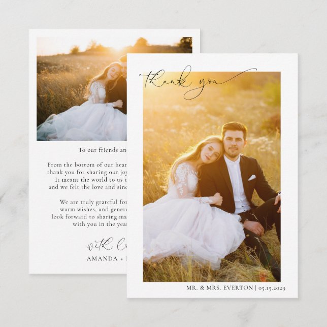 Moderne Kalligraphie 2 Foto Hochzeit Vielen Dank Dankeskarte (Vorne/Hinten)