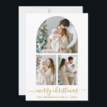 Moderne Kalligraphie 3 Foto Arch Weihnachtsgold Feiertagskarte<br><div class="desc">Modern Trendy Calligrafy Script Frohe Weihnachten 3 Foto Arch Holiday Card - Gold Text</div>
