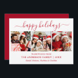 Moderne Kalligraphie 3 Foto Rot Feiertagskarte<br><div class="desc">Modern Trendy Calligraphy Script 3 Foto Family Foto Collage Happy Holidays Card - Rot</div>