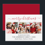 Moderne Kalligraphie 3 Foto Rot Frohe Weihnachten<br><div class="desc">Modern Trendy Calligrafy Script 3 Foto Family Foto Collage Frohe Weihnachtskarte - Rot</div>