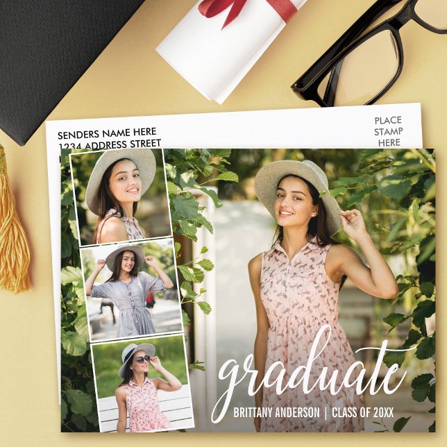 Moderne Kalligraphie 4 Foto Abschluss Ankündigung Postkarte (Von Creator hochgeladen)