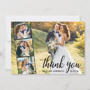 Moderne Kalligraphie 4 Foto Collage Wedding Dankeskarte