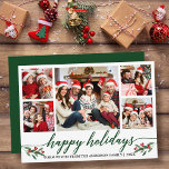 Moderne Kalligraphie 5 Foto Familiengrün Feiertagskarte<br><div class="desc">Modernes Kalligrafie Script 5 Foto Familienfoto Collage Happy Holidays Card beinhaltet Watercolor Christmas Holly Berries - Grüne Schrift</div>