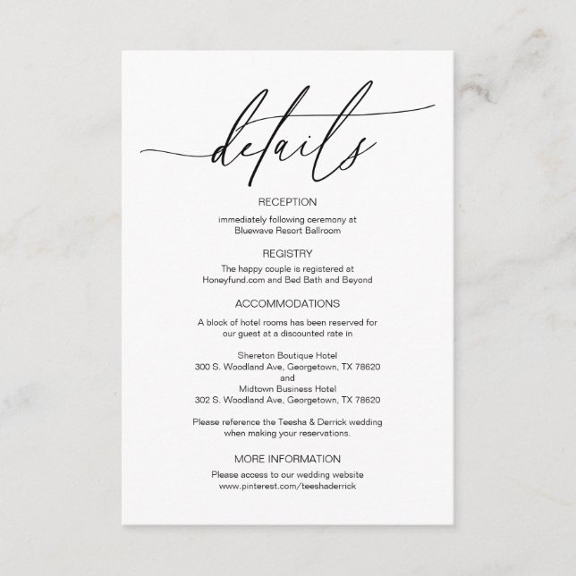 Moderne Kalligraphie, Angaben zu Hochzeiten Begleitkarte (Vorderseite)