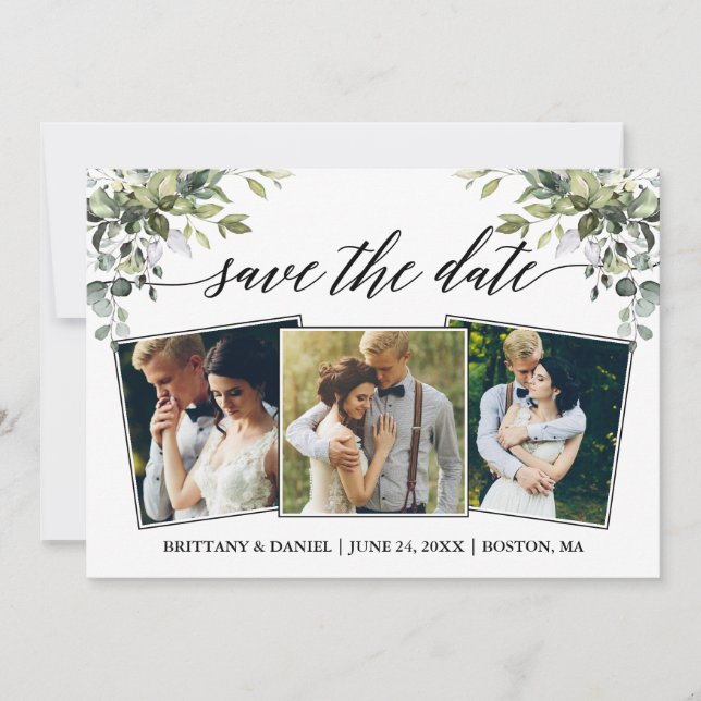 Moderne Kalligraphie Aquarellgrüne 3 Foto Save The Date (Vorderseite)