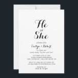 Moderne Kalligraphie, bei der er oder sie Geschlec Einladung<br><div class="desc">Diese moderne Kalligraphie,  die er oder sie geschlechtsspezifisch einlädt,  ist perfekt für eine einfache Babydusche-Feier. Das Design besticht durch einen wunderschönen Schriftart in weißem Hintergrund,  um Ihre Veranstaltung zu verzieren.</div>