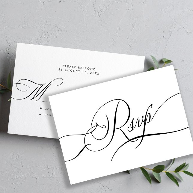 Moderne Kalligraphie Drehbuch romantische Hochzeit RSVP Karte (Von Creator hochgeladen)