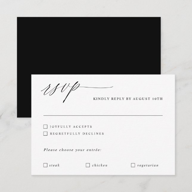 Moderne Kalligraphie Elegante Hochzeit Romantisch RSVP Karte (Vorne/Hinten)