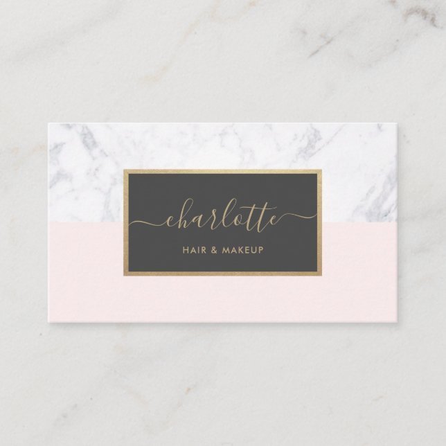 Moderne Kalligraphie-elegantes Gold erröten Rosa Visitenkarte (Vorderseite)