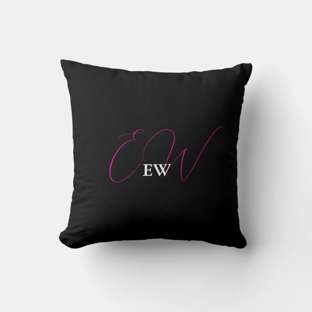 Moderne Kalligraphie Elegantes Schwarz-Weiß-Script Kissen (Vorderseite)