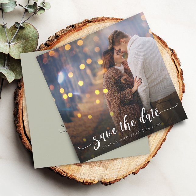 Moderne Kalligraphie-Foto-Hochzeit Save The Date (Modern Calligraphy Photo Wedding Save The Date)