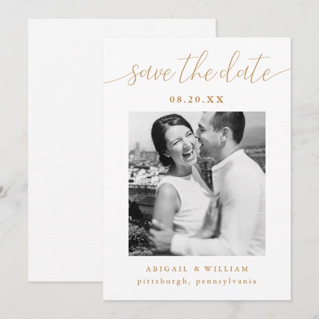 Moderne Kalligraphie-Foto-Hochzeit Save The Date (Vorne/Hinten)