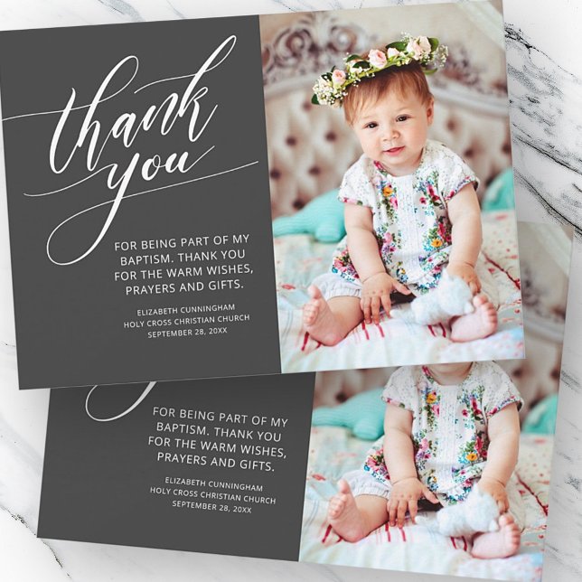Moderne Kalligraphie Foto Taufe Vielen Dank Dankeskarte (Von Creator hochgeladen)