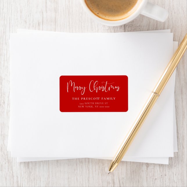 Moderne Kalligraphie Frohe Weihnachtsfamilie Adressaufkleber (Insitu)