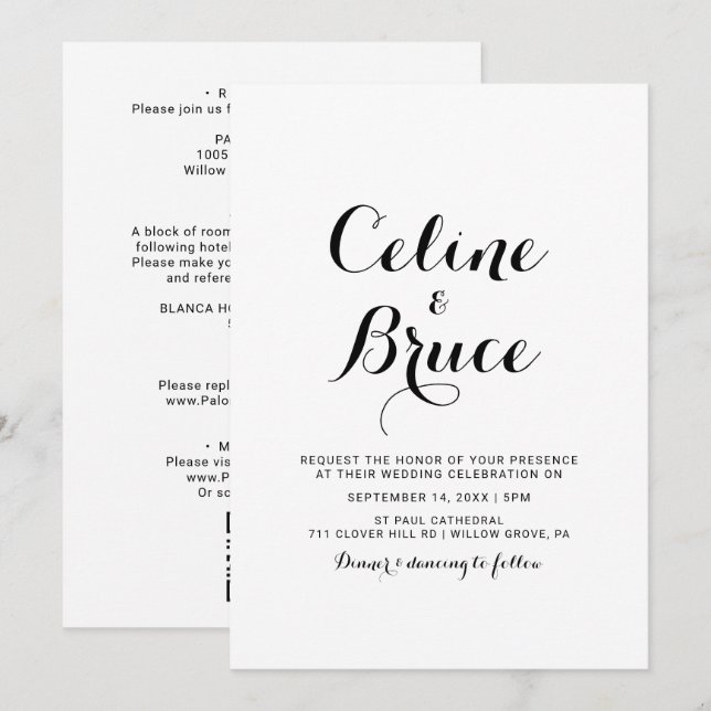 Moderne Kalligraphie - Front und Back Wedding Einladung (Vorne/Hinten)