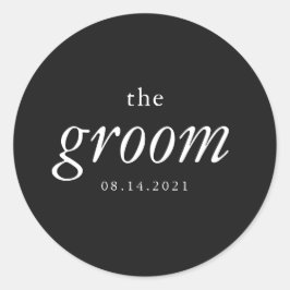Moderne Kalligraphie Groom Black and White Wedding Runder Aufkleber