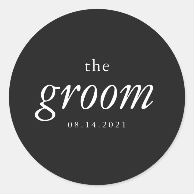 Moderne Kalligraphie Groom Black and White Wedding Runder Aufkleber (Vorderseite)