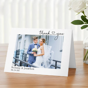 Moderne Kalligraphie Herz Hochzeit Foto Falten Dankeskarte