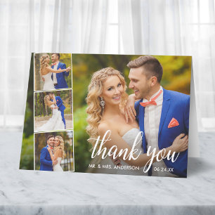 Moderne Kalligraphie Hochzeit 4 Foto Collage Note Dankeskarte
