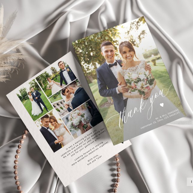 Moderne Kalligraphie Hochzeit 6 Foto Collage Dankeskarte (Von Creator hochgeladen)