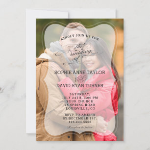 Moderne Kalligraphie-Hochzeit in verblichenem Foto Einladung