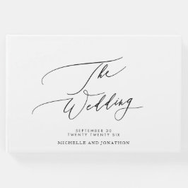 Moderne Kalligraphie-Hochzeit in Weiß und Schwarz Gästebuch