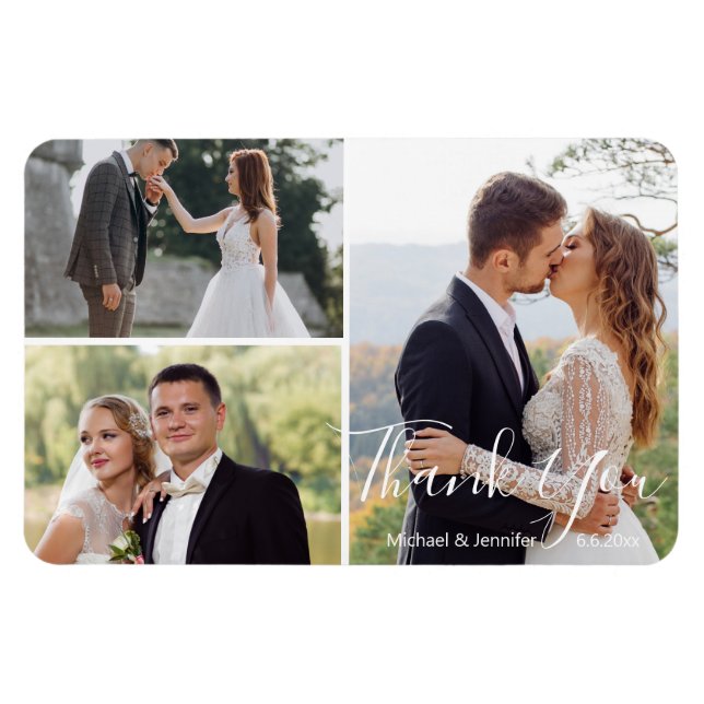 Moderne Kalligraphie Hochzeitskollage Foto Vielen  Magnet (Horizontal)