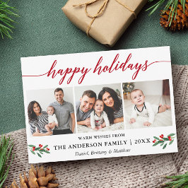 Moderne Kalligraphie Holly Red 3 Foto Feiertagskarte