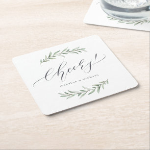 Moderne Kalligraphie jubelt rustikale Hochzeit Rechteckiger Pappuntersetzer