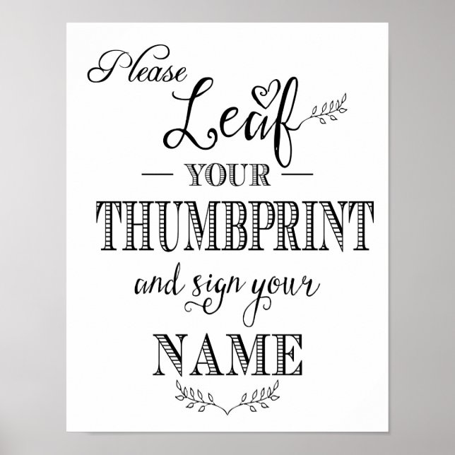 Moderne Kalligraphie Lässt den Daumenabdruck Poster (Vorne)