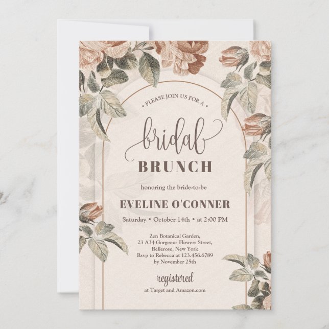 Moderne Kalligraphie-Rose Einladung (Vorderseite)