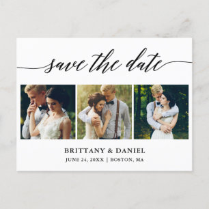 Moderne Kalligraphie Save the Date 3 Foto Ankündigungspostkarte