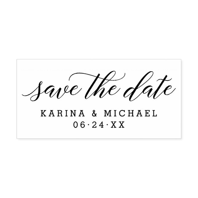 Moderne Kalligraphie Save the Date Hochzeitmonogra Gummistempel (Prägung)