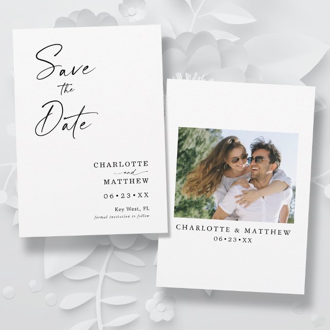 Moderne Kalligraphie-Schrift 1 Foto Save The Date (The card color can easily be changed by selecting "Edit Design")