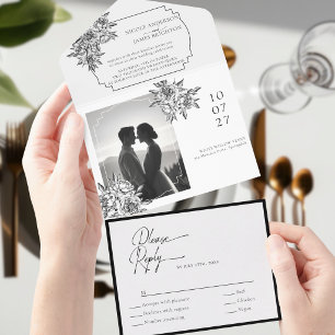 Moderne Kalligraphie-Schrift für Schwarz-Weiß-Foto All In One Einladung