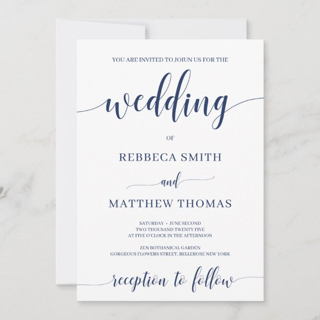 Moderne Kalligraphie-Schriftzeichen-Hochzeit Einladung (Vorderseite)