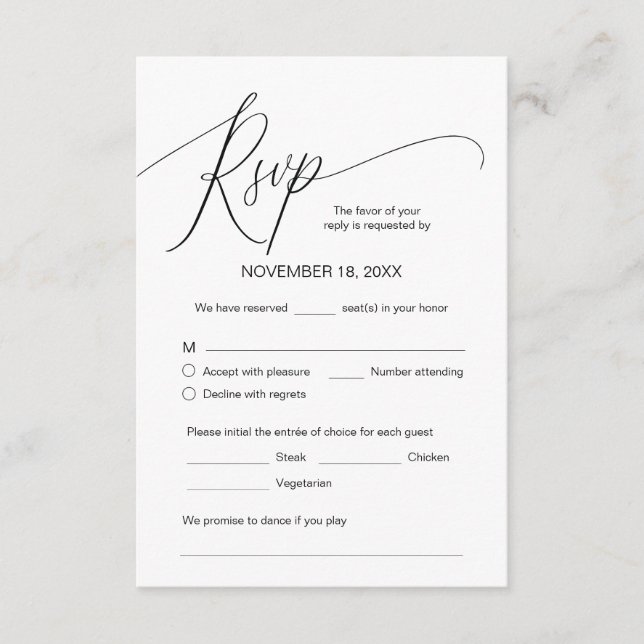 Moderne Kalligraphie, Schwarz, Hochzeitessen UAWG Begleitkarte (Vorderseite)