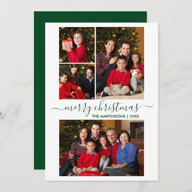 Moderne Kalligraphie Script 4 Foto Weihnachten Grü (Vorne/Hinten)