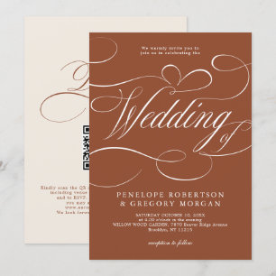 Moderne Kalligraphie Terracotta QR Code Hochzeit Einladung