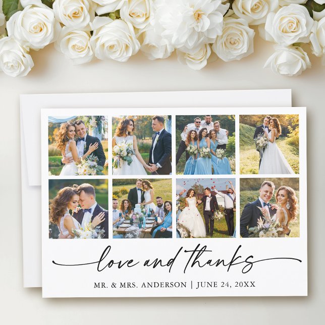 Moderne Kalligraphie Tinten Liebe Hochzeit 8 Fotos Dankeskarte (Customize to add text to back of card.)