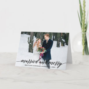 Moderne Kalligraphie Verheiratet und Merry Wedding Feiertagskarte