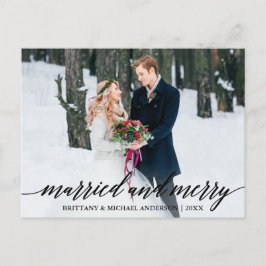 Moderne Kalligraphie Verheiratet und Merry Wedding Postkarte