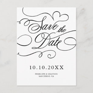 Moderne Kalligraphie zeitlos schwarz Save the Date Postkarte